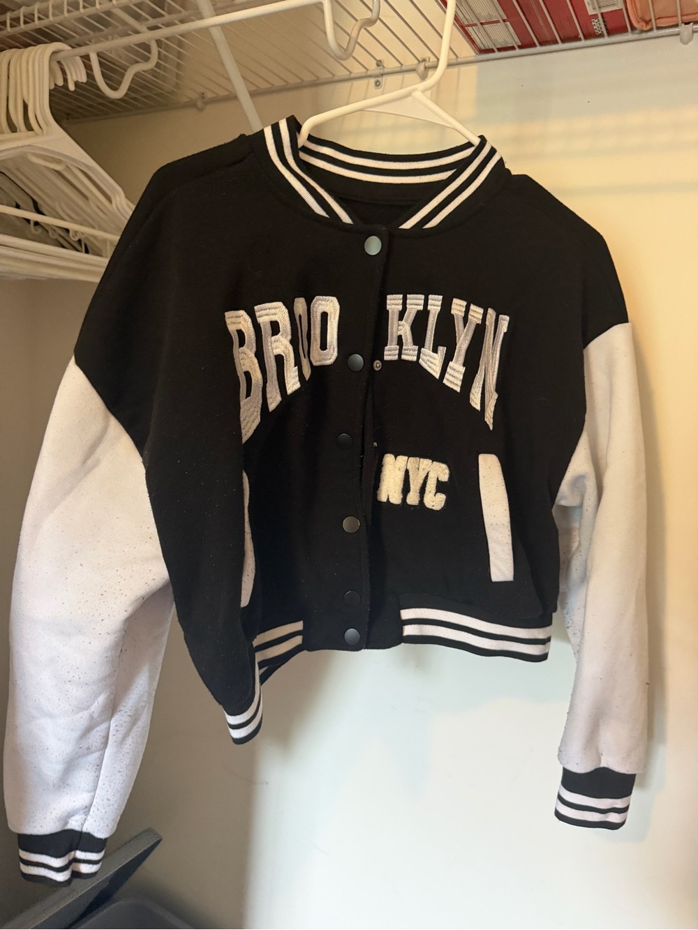 Brooklyn NYC Black & White Cropped Varsity Jacket
